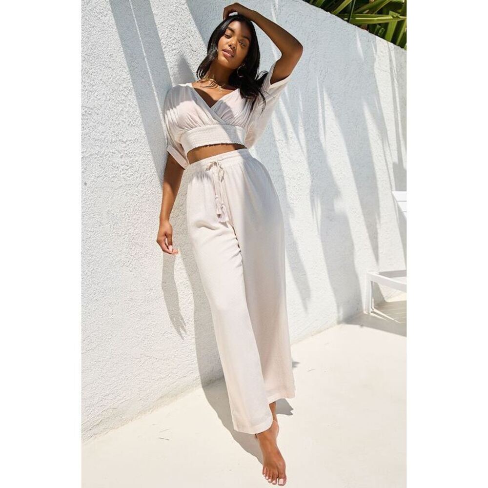 Lulus A Perfect Vacation Beige Two-piece Swim Cover-up Jumpsuit - Size L